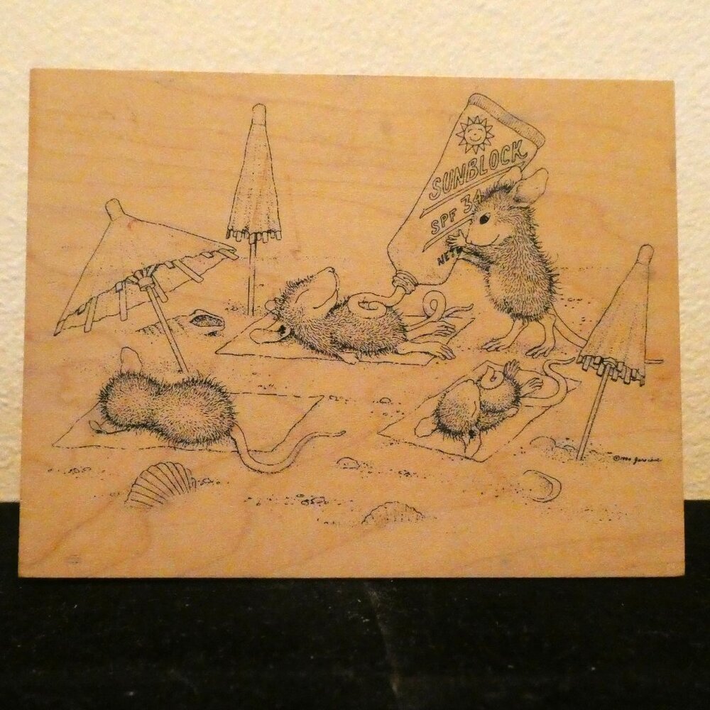 1999 House Mouse Catchin’ the Rays Wood Block Rubber Stamp